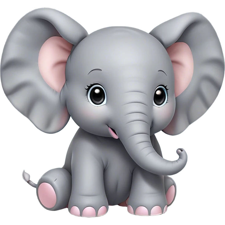 Cinematic Cute Baby Elephant Portrait Emoji, Head tilted playfully and inquisitively, featuring a velvety gray hide with oversized floppy ears and round, sparkling eyes filled with wonder, Simplified yet irresistibly adorable features, highly detailed, glowing with a warm, friendly glow, high shine, affectionate and spirited, stylized with a touch of playful charm, bright and endearing, soft glowing outline, capturing the essence of a mischievous yet loving baby elephant, so playful it feels like it could trundle out of the screen into your arms! emoji