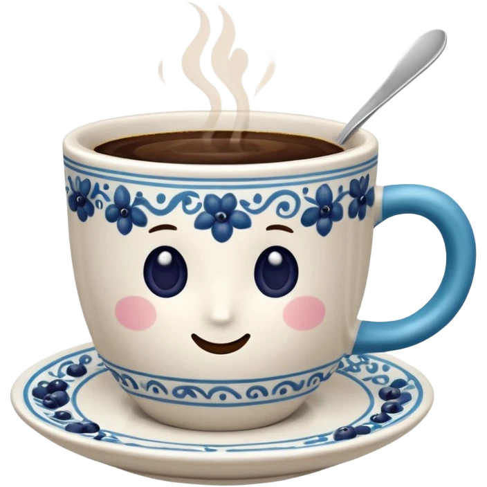 Slow brew coffee with blueberry design in a turkis white cup emoji