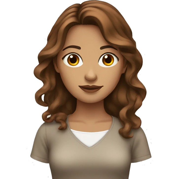 Brown eyes wavy brown hair red top woman emoji