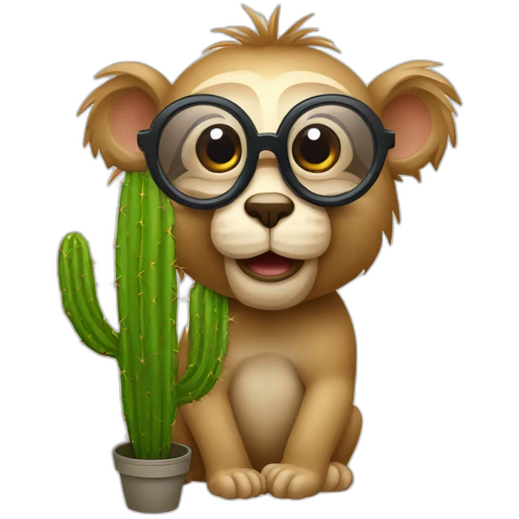Un singe avec des lunettes qui embrasse un cactus emoji