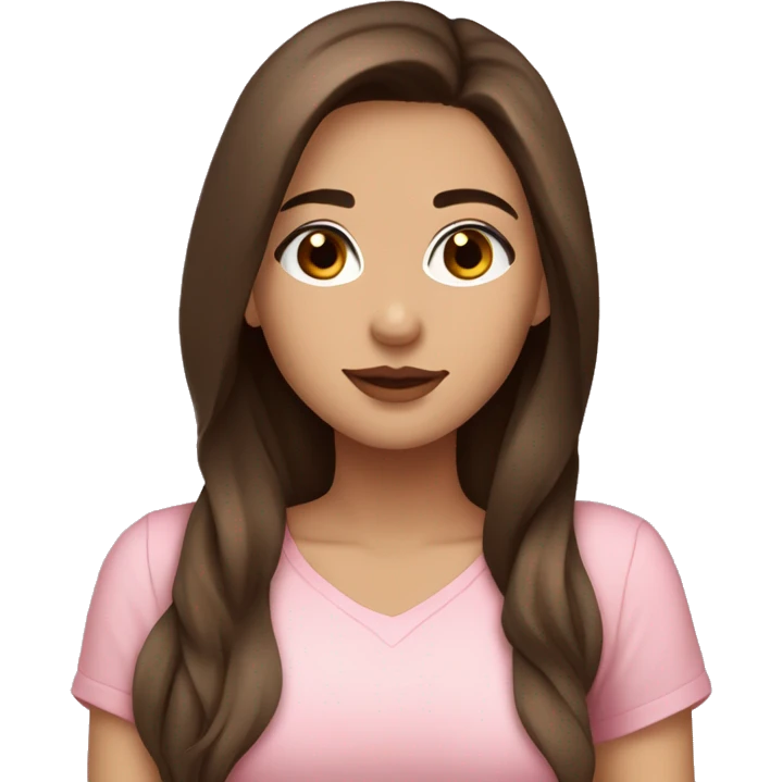 hispanic pretty girl with brown hair and light  pale skin in pink shirt coquette aesthetic  emoji