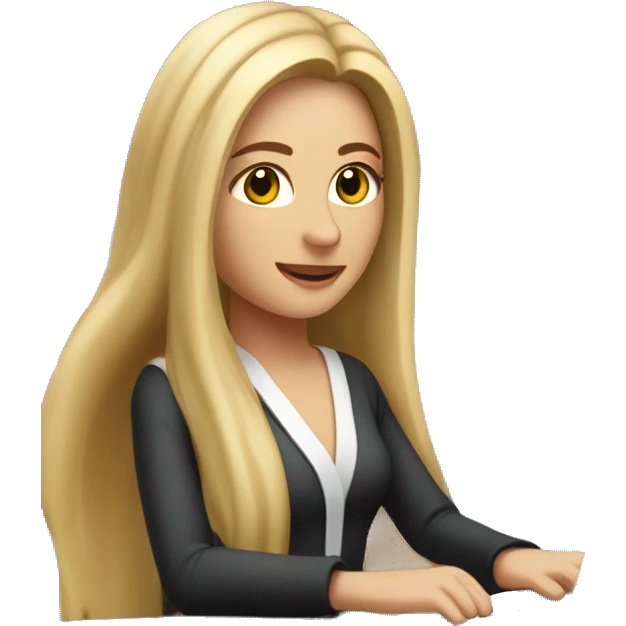 A pretty woman with long fair hair is working on her laptop and it’s Christmas atmosphere at the background  emoji