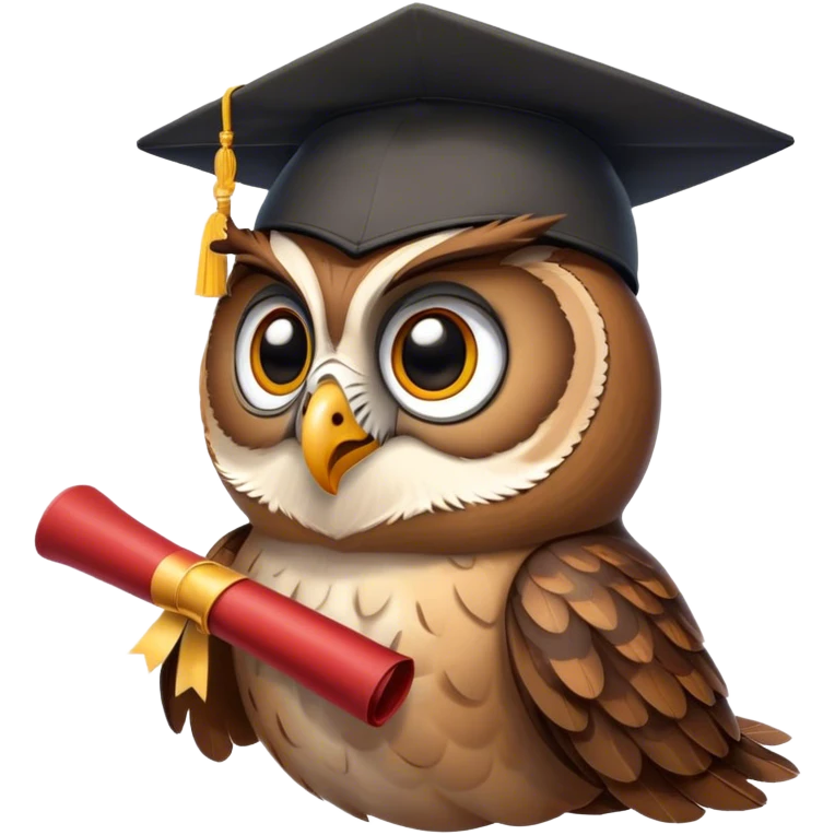 Owl smiling with graduation hat and diploma in claws emoji