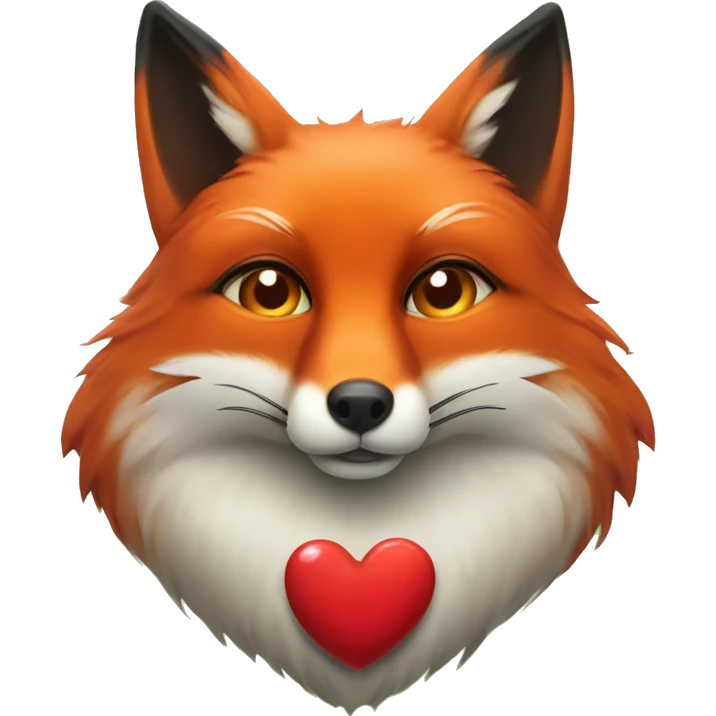 deep lush red fox face with tiny red heart instead of eyes emoji