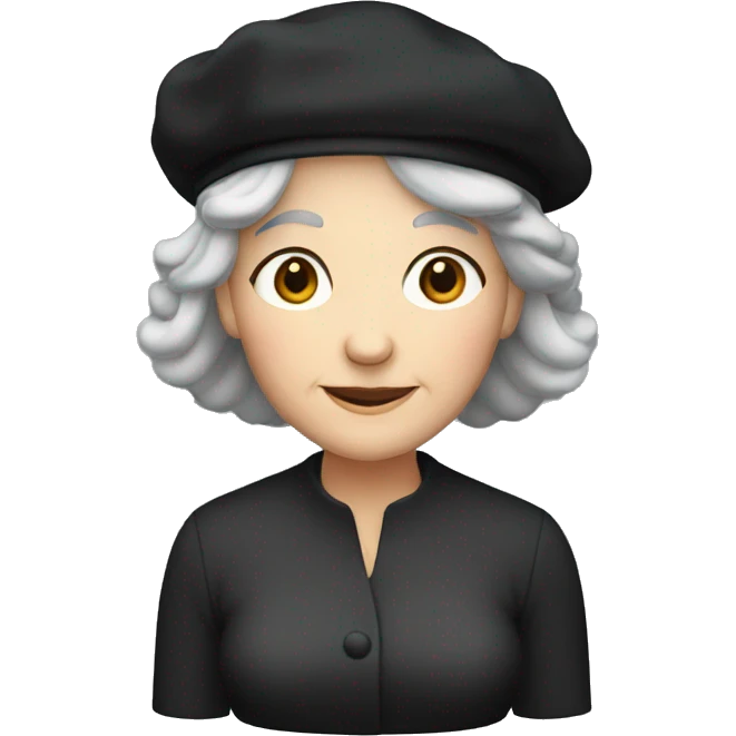 old woman with grey hair and fair skin in a black beret emoji