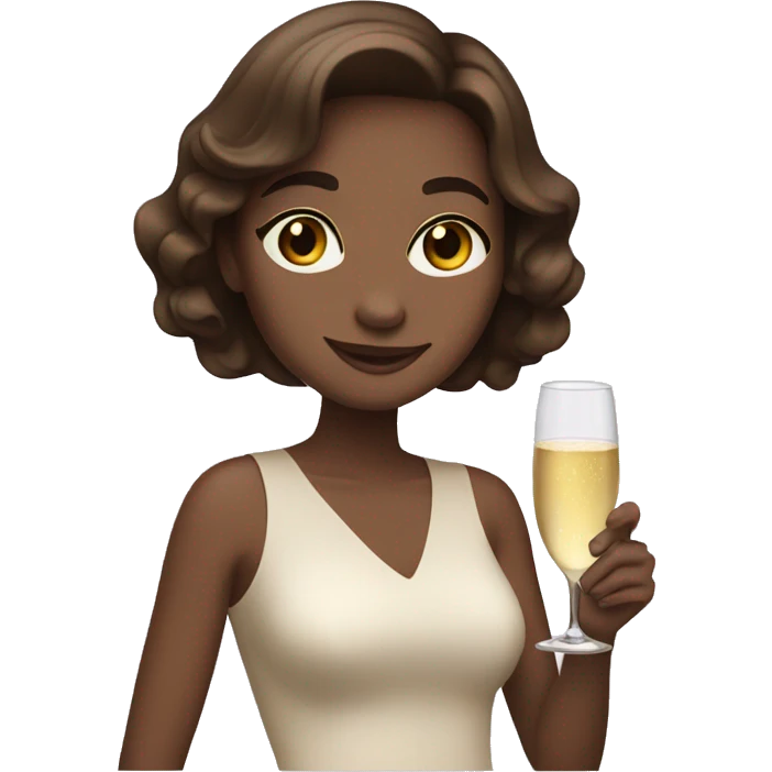 Girl with brown hair and brown eyes drink champagne  emoji