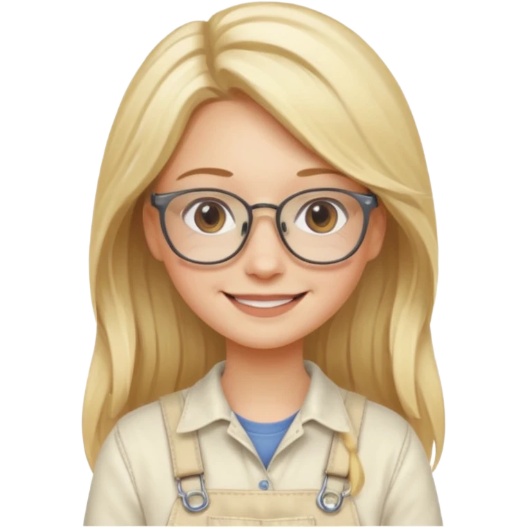 cewe kalem pake kacamata kulit putih rambut blonde Long Layered  baju  kodok warna cream tersenyum emoji