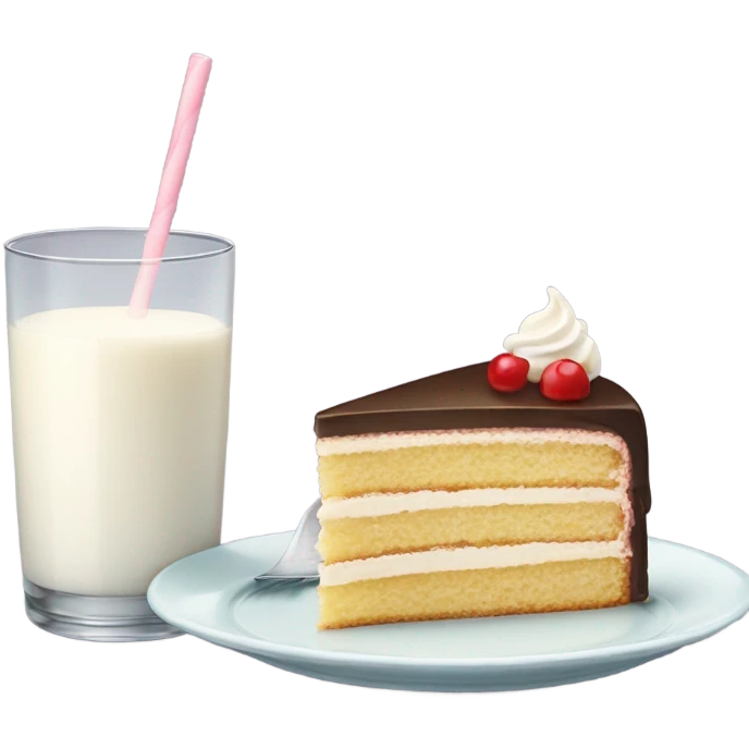 Slice cake at plate and milk at glass emoji