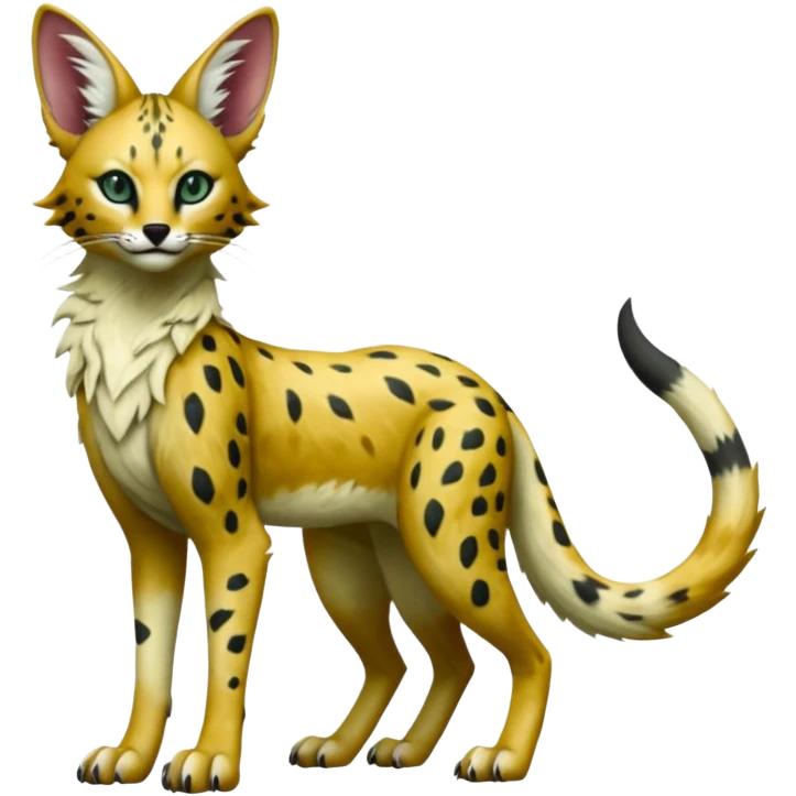 Epic complex detailed sanguine hunter-green realistic aesthetic-scenic-Fakémon-Trico-Sergal-Serval-Vernid-creature emoji