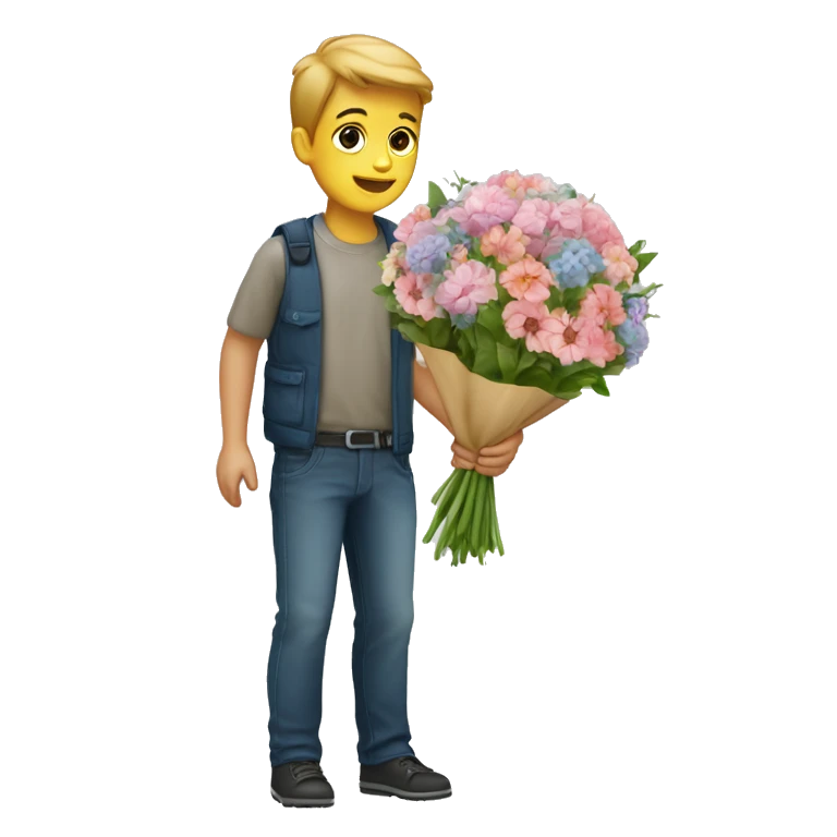 garçon qui tend un bouquet  emoji