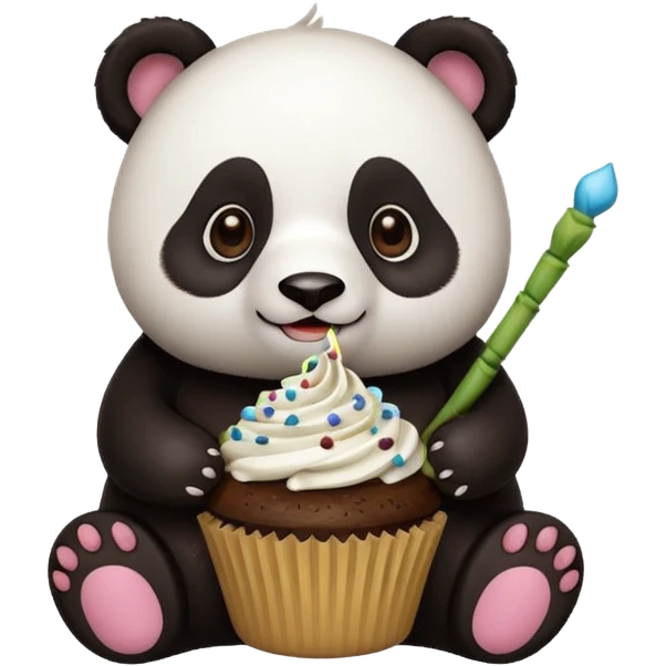 panda holding single cupcake emoji