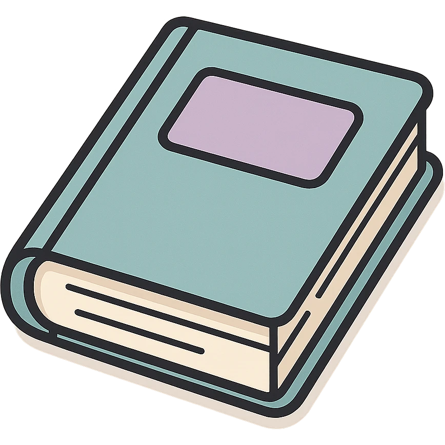 book in perspective (angled view), icon-color-outlined style, detailed shadows and highlights, thin clean contours, soft rounded shapes, pastel palette #98B5BC, #B5B3C1, #C9A3C9, #E4C0CA, #F7DCD1, #F7C0AA, modern Japanese pop art and sticker aesthetic, soft lighting, transparent background emoji