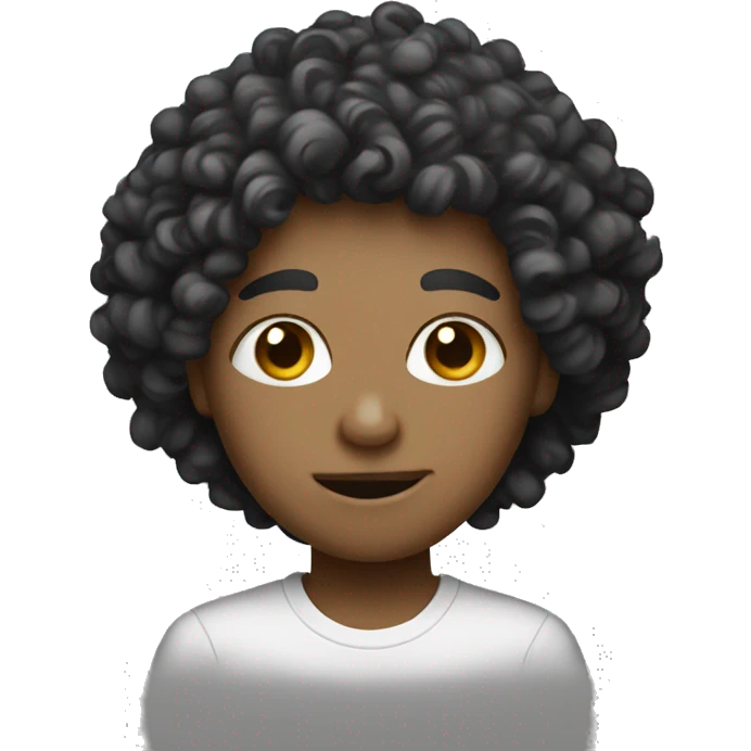 Black and white doodle with black eyes and curly hair emoji