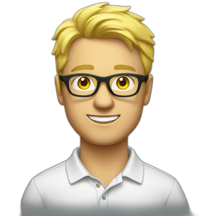 White man with yellow tinted glasses and black hair in a polo shirt emoji