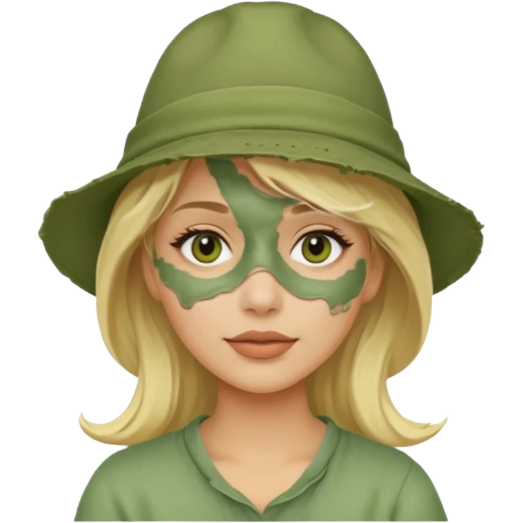 messy green full face clay mask and tourist hat blond woman  emoji