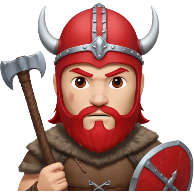 Viking avec une hache et un casque rouge et où on voit pas ses yeux  emoji