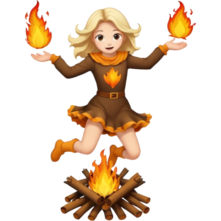 Девочка в костюме на Иван купала прыгает через костер  emoji