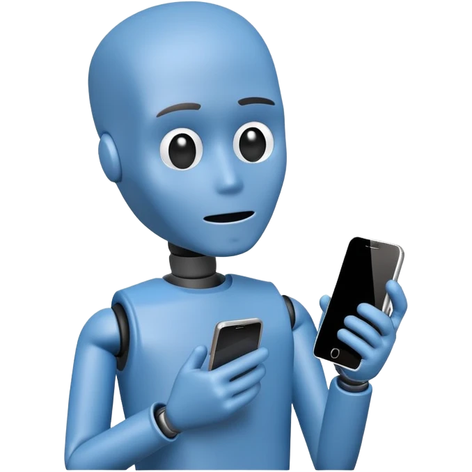 blue crash test dummy with phone emoji