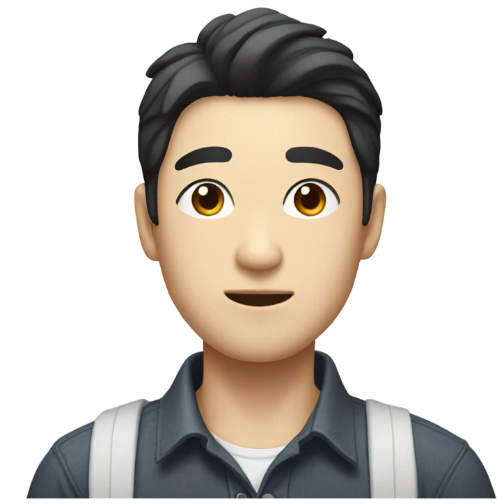 man from japan with white skin and black hair, wear casual shirt , closeout face emoji