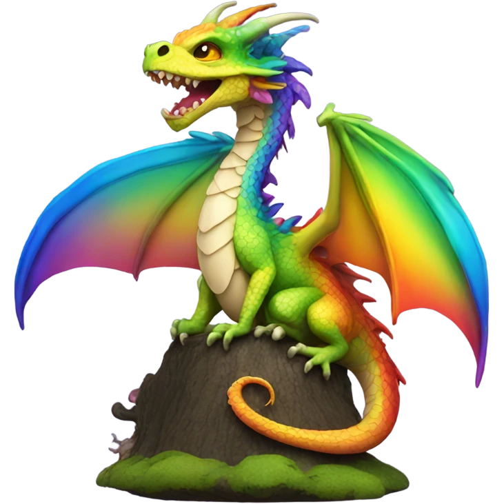Rainbow Dragon sitting on a mushroom emoji