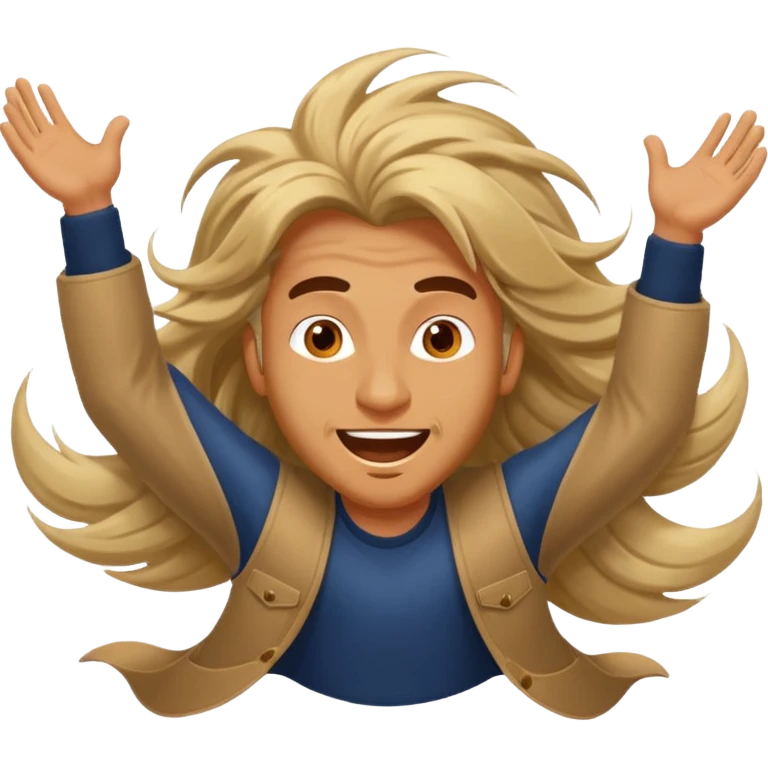 bungee jumping man face only with flying long hair emoji