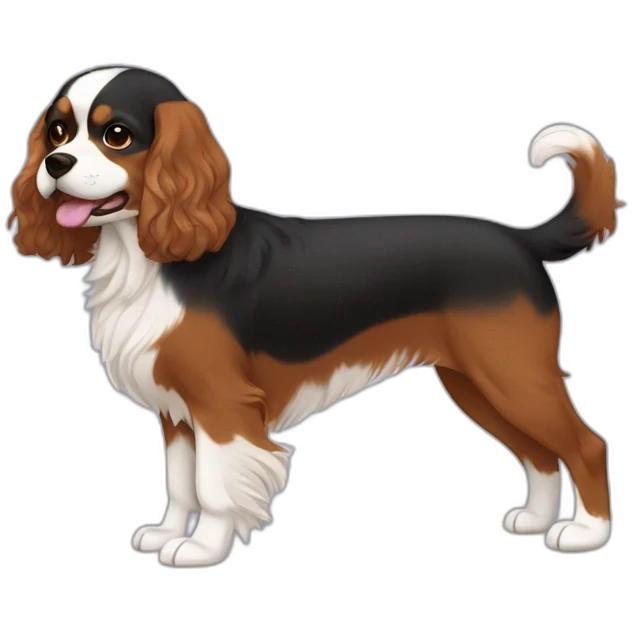 brown-haierd-woman-walking-tricolor-cavalier-dog emoji