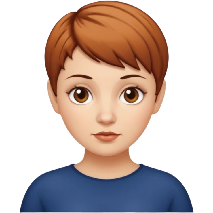 classic teacher emoji but fatter and with a brown pixie cut, make her white and the pixy cut is pointy and dark brown and she is very fat emoji