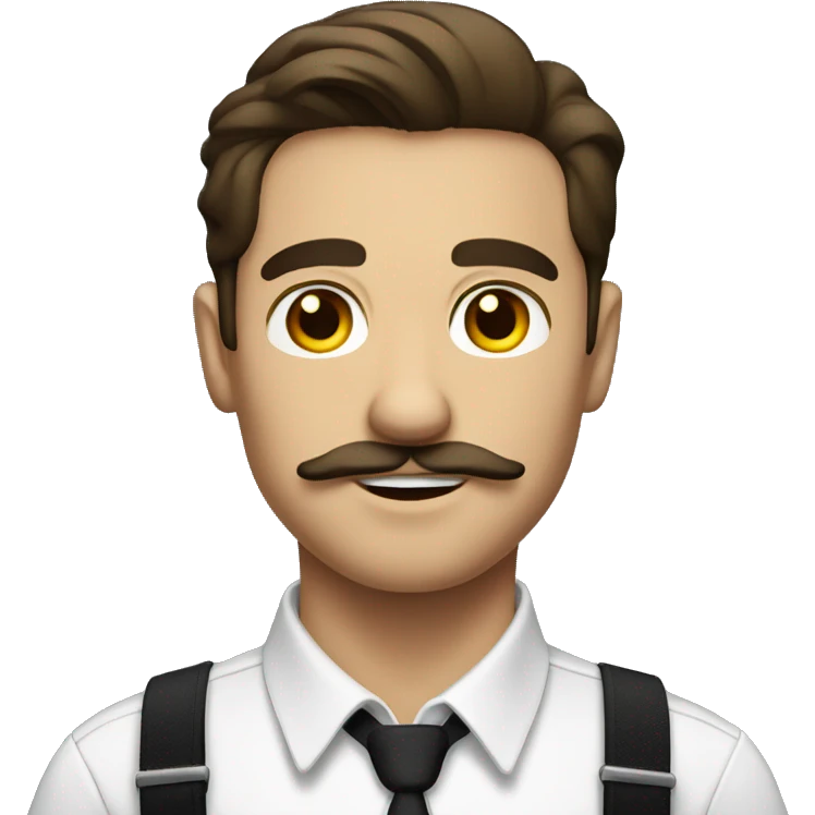 Brunette Man in suspenders with mustache and white shirt emoji