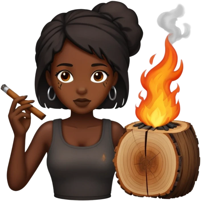 black girl smoking a wood emoji