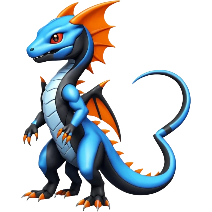 Cute Shiny black and blue Colorful Guilmon-Salandit-Fakémon-hybrid-creature (full body)  emoji