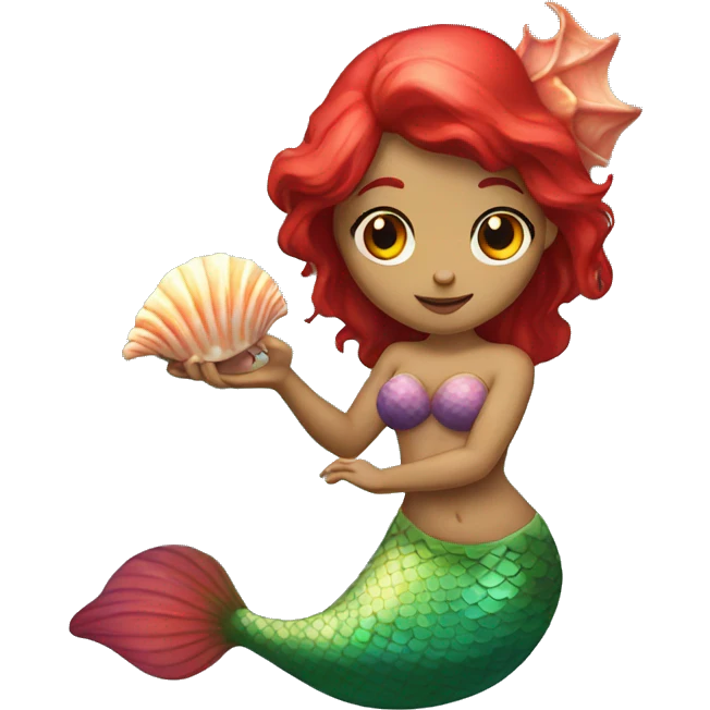 red-eyed mermaid with a shell in her hands emoji