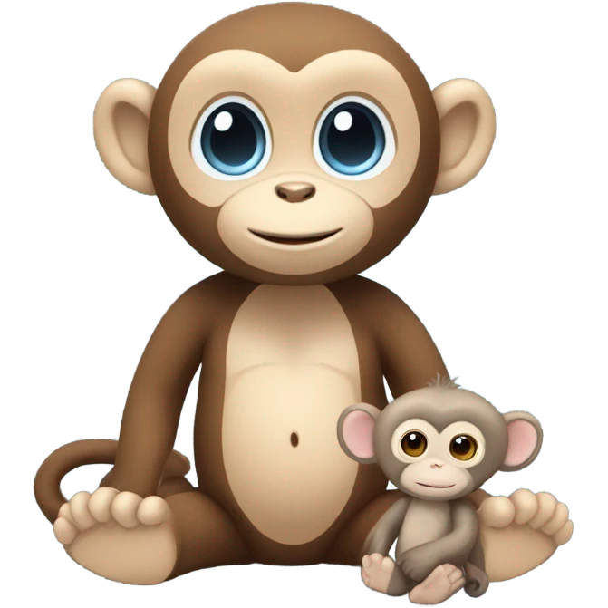 Light brown body, light blue eyes, baby monkey, jellycat stuffed animal emoji
