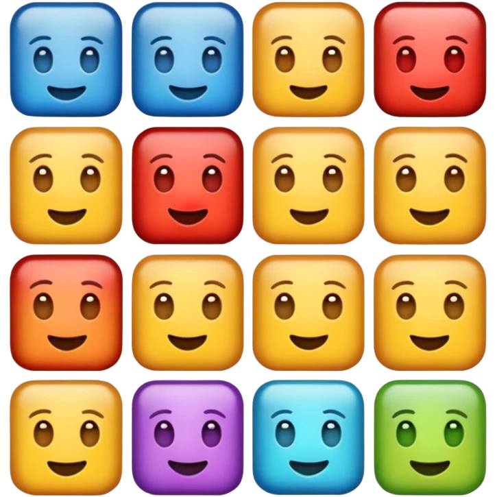 uzun bir emoji olsun böyle 8 tane emoji yan yana olsun kare kare yan yana olsu hepsi emoji