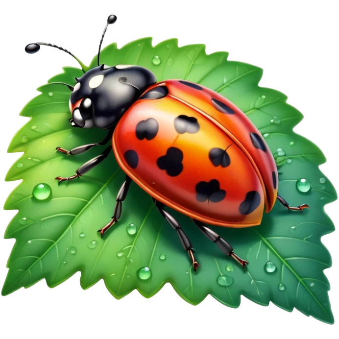 Rainbow ladybug on a leaf with morning dew  emoji