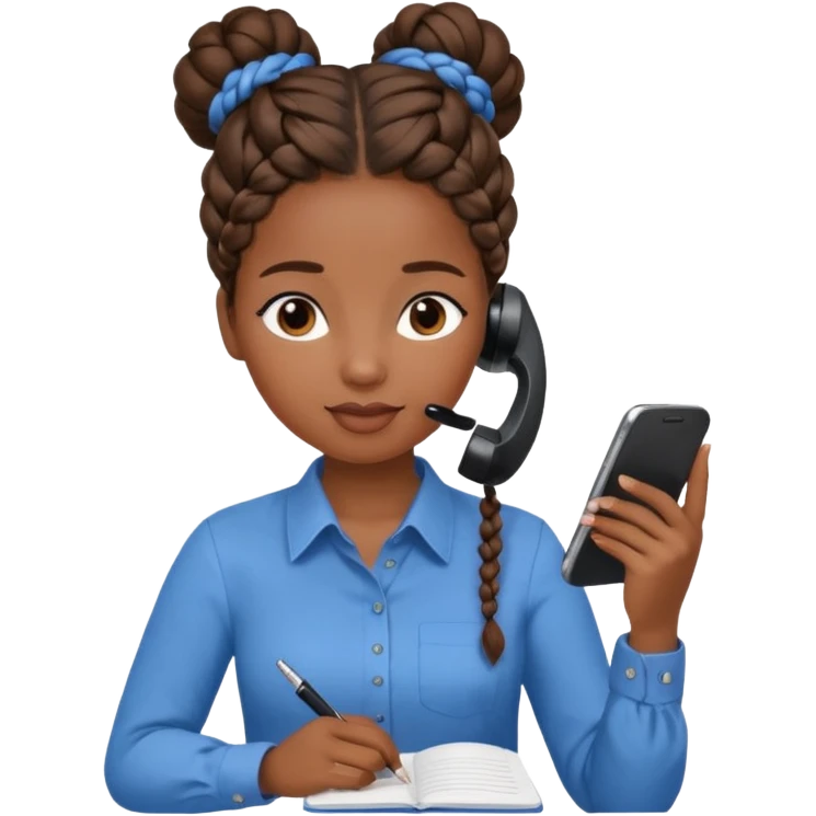 black girl on the phone with a notepad in colored formal shirt and braided bun emoji