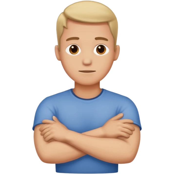 Man with crossed arms holding neck emoji