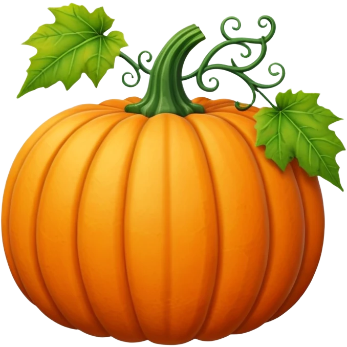 Orange autumn pumpkin with green vines and leaves emoji