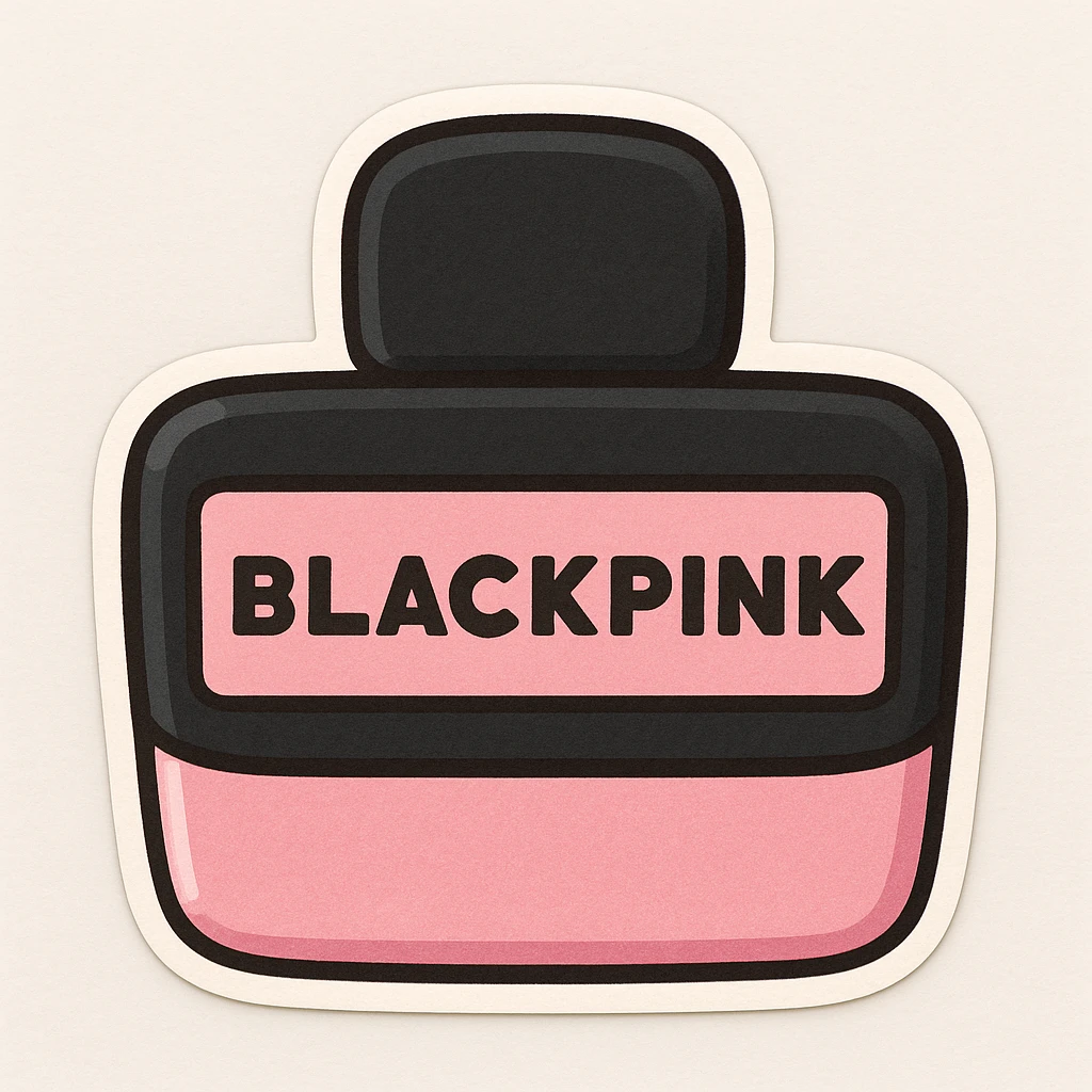 BLACKPINK-inspired object, black and pink colors, cute and collectible sticker look, chibi stickers style emoji
