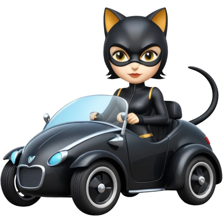 Hot rod Cat Woman’s sporty futuristic Catmobile two seater car  emoji