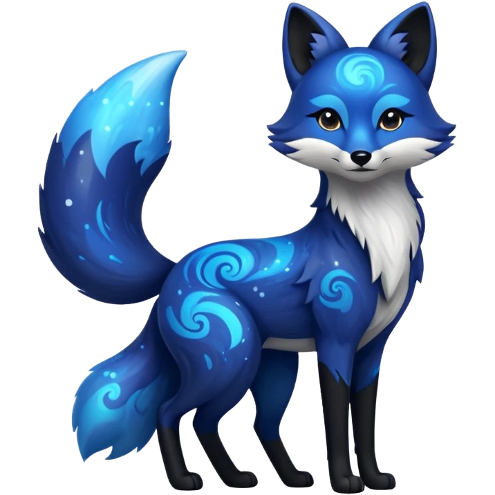 Black fox with blue swirling galaxy/marble pattern standing up emoji