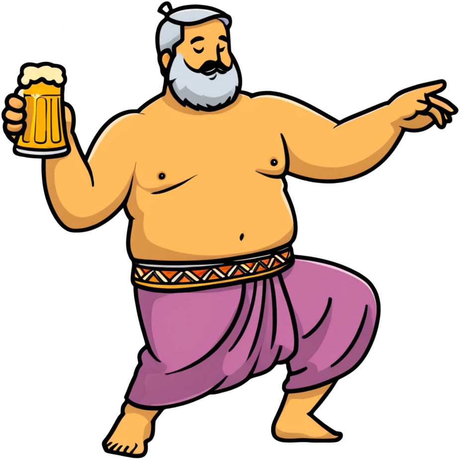 hot dad bod dancing, middle-aged man with slight beer belly dancing with confidence and energy emoji