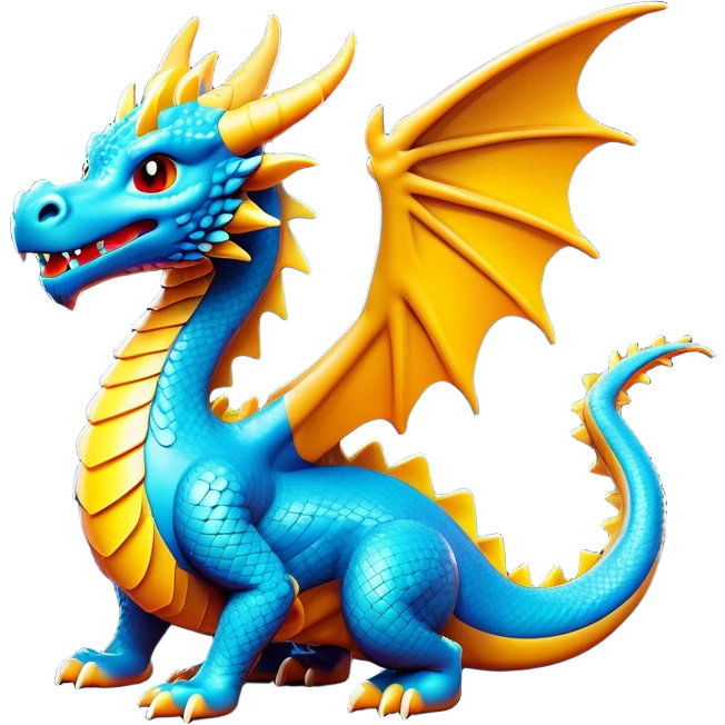 Clash of Clans aesthetic: Cinematic Playful Dragon Emoji, rendered in a 3D vector-style similar to standard emojis with minimal shading and bold, simplified shapes. A compact, isometric dragon with majestic wings and intricately scaled details, softly glowing with a legendary, mythical charm. Simplified yet unmistakably iconic, highly detailed and consistent, glowing with a soft radiant brilliance and high shine. Stylized with a touch of fantastical might and a soft glowing outline, capturing the essence of a mighty dragon with a friendly, playful demeanor! emoji