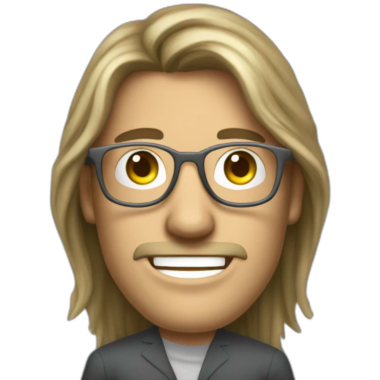Cool white guy with rimless glasses and long hair grey successful management consultant emoji
