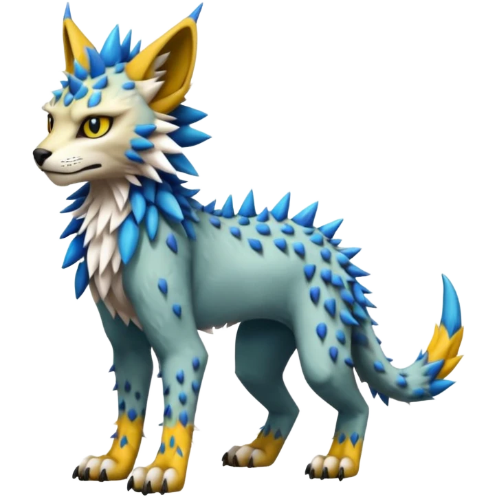Colorful tropical edgy Lynx-Trico-Sergal-Wolf-Vernid-Fakémon-Pokémon-creature (full body) emoji