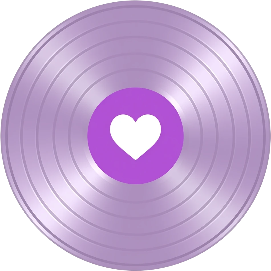 record album lighter pastel purple clear translucent surface - not shiny, with purple center with white heart. vintage emoji