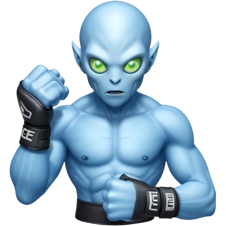 ice alien MMA fighter portrait, head and shoulders only, icy blue skin, frost aura, glowing cold eyes, combat gloves, 3D cartoon, mobile game icon style, clean background, no text, no watermark
 emoji