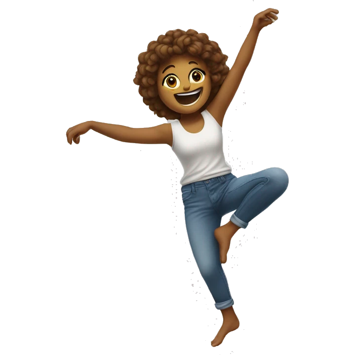 Dancing girl with arms up in a crickel and one leg up in a corner  emoji