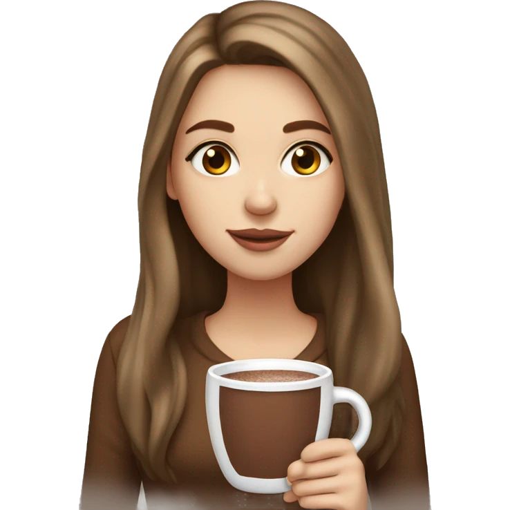 White girl with brown long hair and hot chocolate  emoji