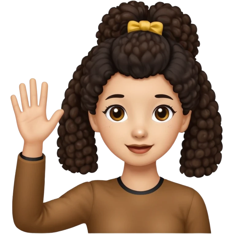 Brown Poodle with ponytail black hair girl say goodbye emoji