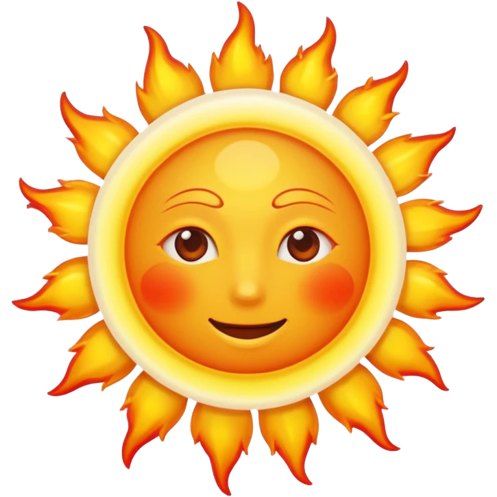 sun emoji, no face, detailed burning surface, solar flares, bright yellow-white, orange and red hues, radiant, simple and round emoji